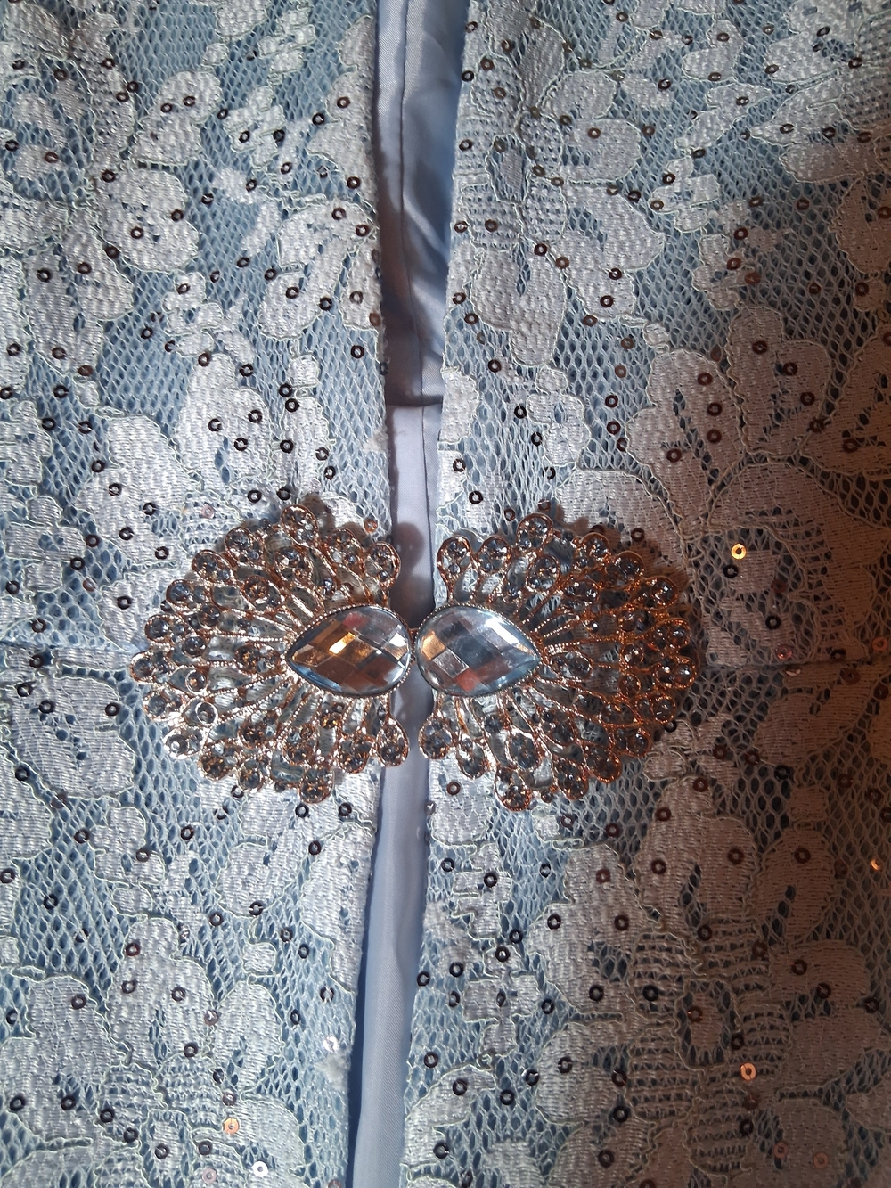 VNTGE Susanna Sequin Lace Formal Jacket Blue Cottage Core Maxi Church Dress S 14 - Picture 6 of 8